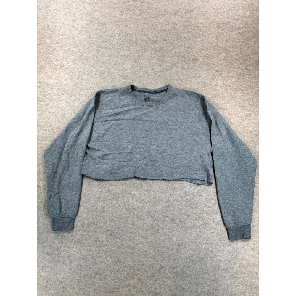 Fruit Of The Loom Cropped Sweatshirt Womens Large Gray Fleece Lined Crew Neck